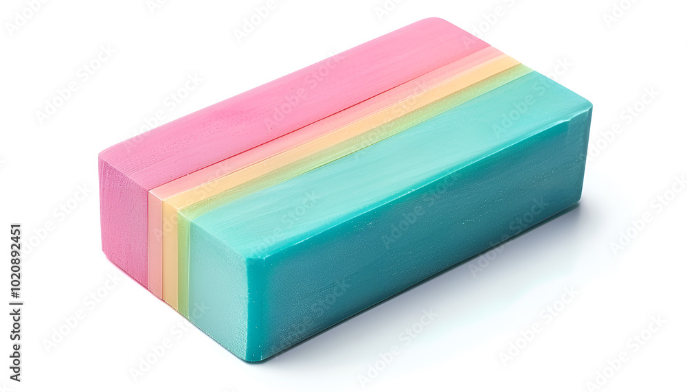 New bright eraser isolated on white. School stationery New bright eraser isolated on white. School stationery