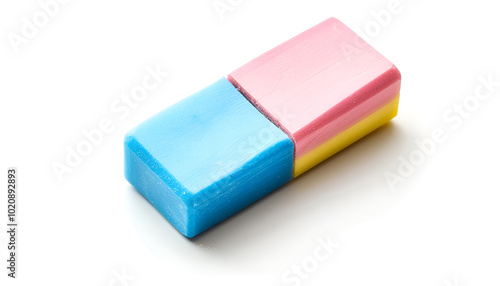 New bright eraser isolated on white. School stationery