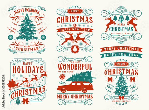 Merry Christmas colorful set flyers