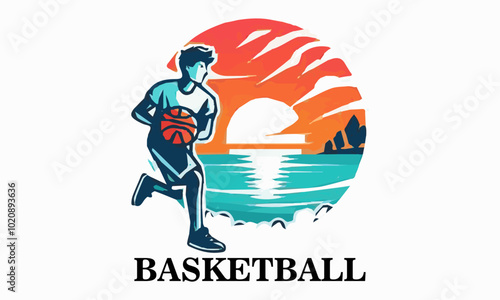 This vector illustration shows a teenage boy playing basketball. This design is very suitable for use as a poster design, t-shirt or sports promotional material