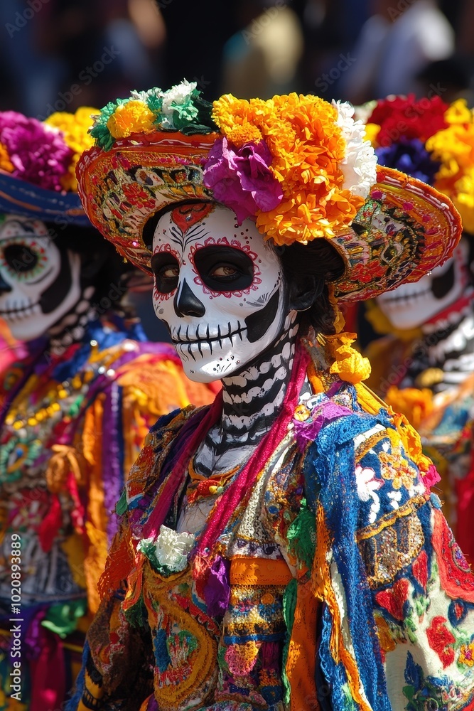 Fototapeta premium Day of the Dead Celebration Mexico Traditional Skull Makeup Colorful Costume