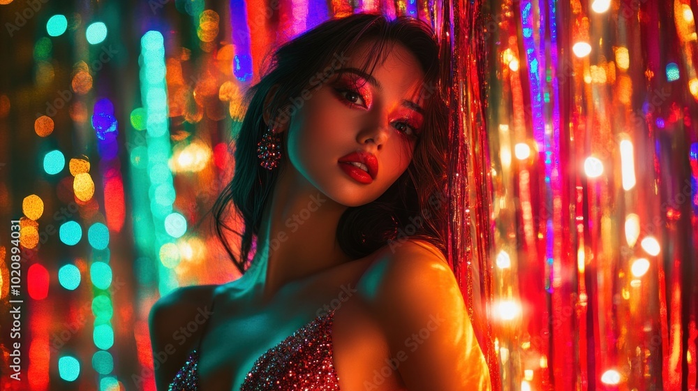Glamorous Woman in Festive Lights Glamorous Woman in Festive Lights