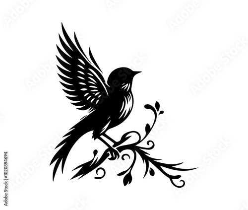 silhouette birds and branches, black and white bird tattoo