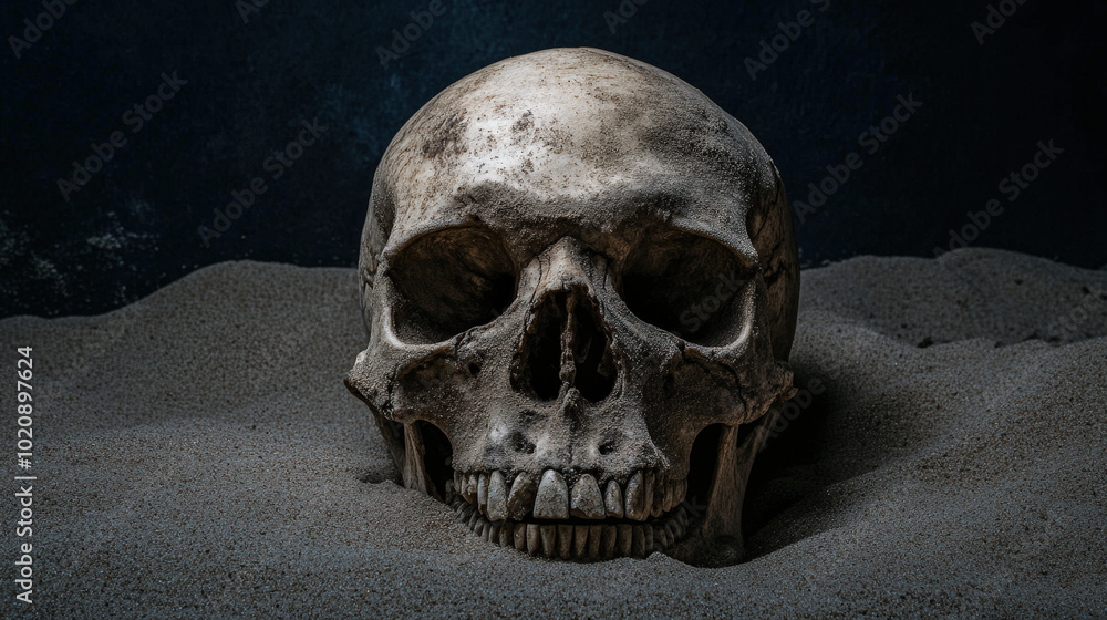 Ancient Skull Half Buried in Sand Ancient Skull Half Buried in Sand