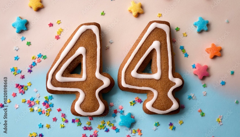 Decorated cookie, number 44, image for birthday or anniversary celebration Decorated cookie, number 44, image for birthday or anniversary celebration