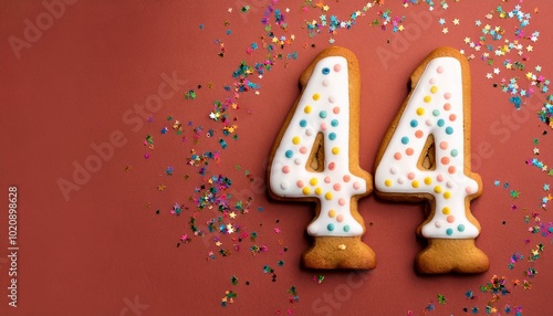 Decorated cookie, number 44, image for birthday or anniversary celebration photo