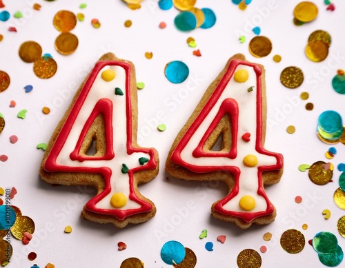 Decorated cookie, number 44, image for birthday or anniversary celebration photo