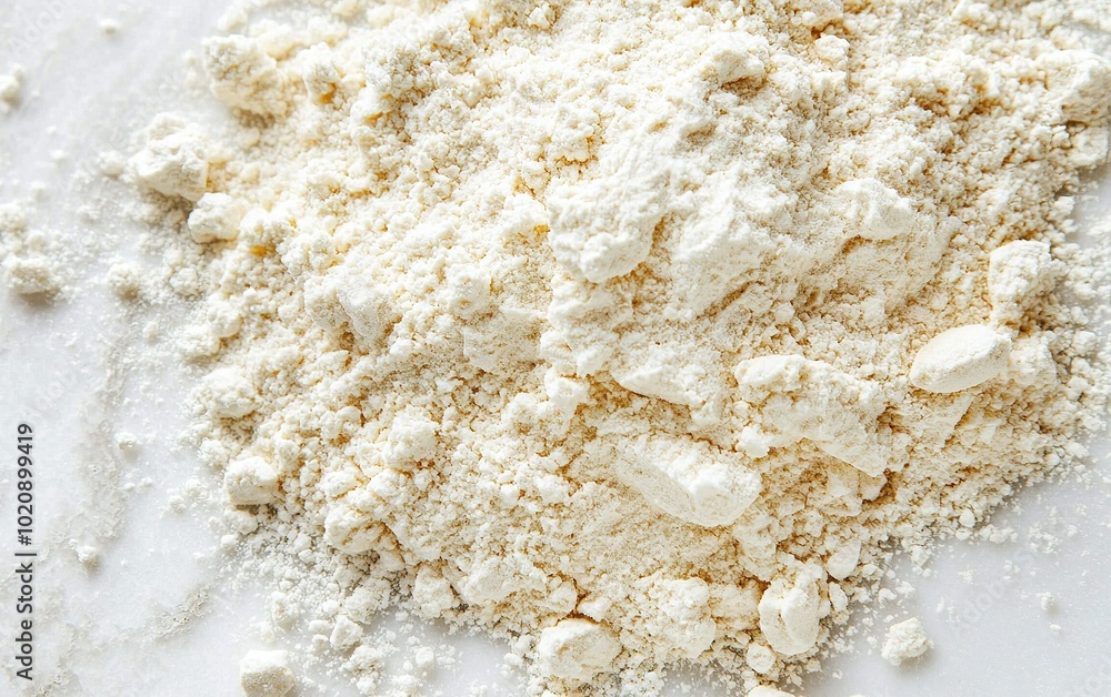 Flour scattered on a surface in a bright kitchen during baking preparations in the early morning light Flour scattered on a surface in a bright kitchen during baking preparations in the early morning light