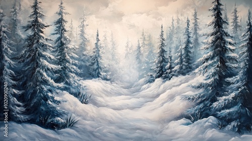 Winter Wonderland: Snowy Forest Path in Tranquil Serenity