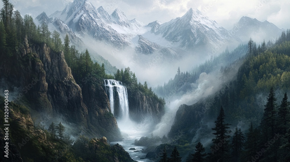 Waterfall in a Mountainous Landscape Waterfall in a Mountainous Landscape