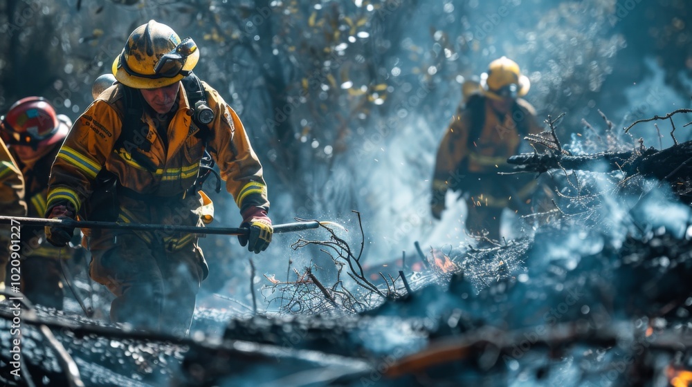 Firefighters Managing Aftermath of Wildfire Firefighters Managing Aftermath of Wildfire