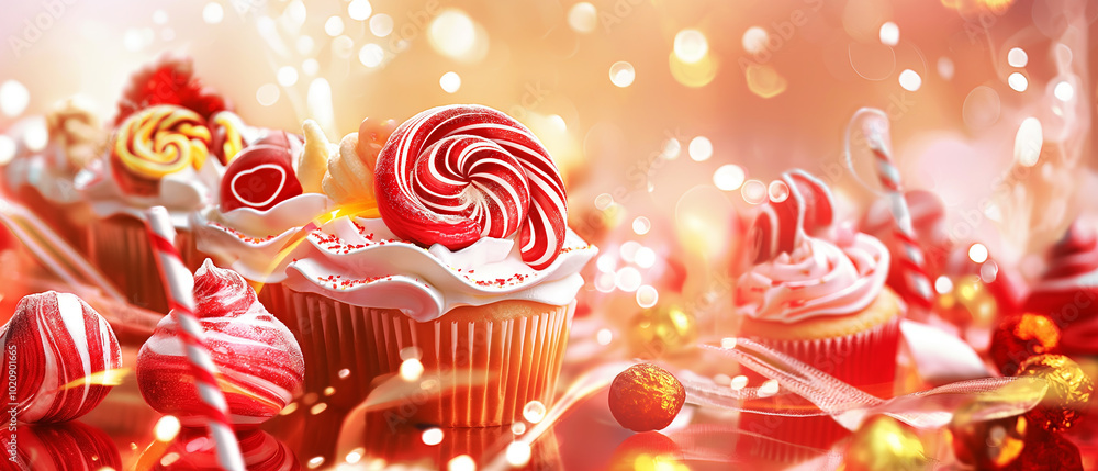 Candy Cane Cupcakes with Festive Red and Gold Candy Cane Cupcakes with Festive Red and Gold
