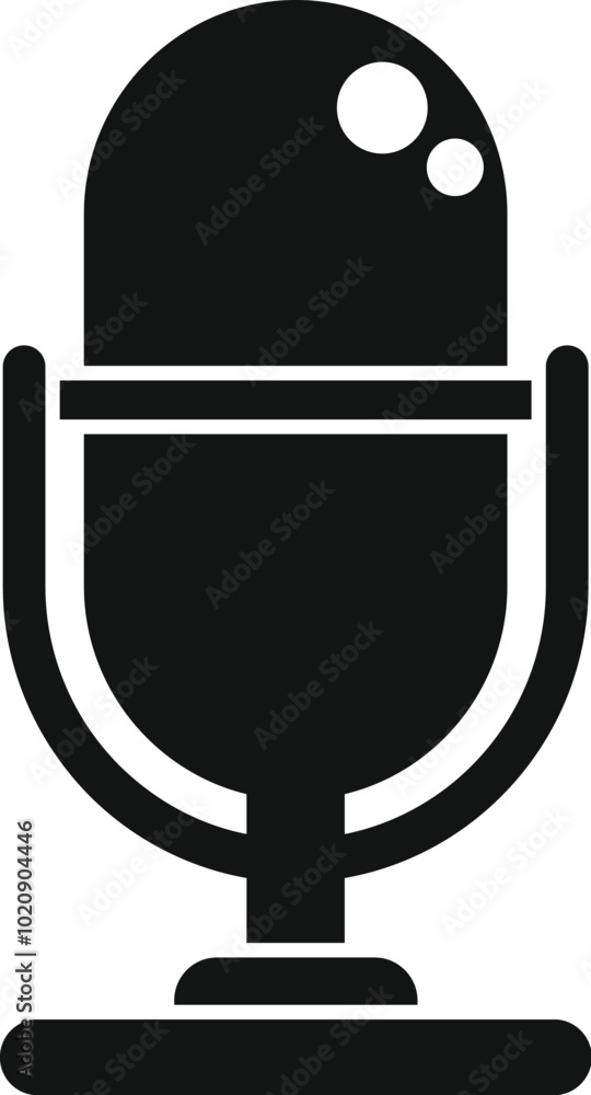 Simple vector icon of a microphone standing on a stand, representing audio recording for radio, podcast or music studio session Simple vector icon of a microphone standing on a stand, representing audio recording for radio, podcast or music studio session