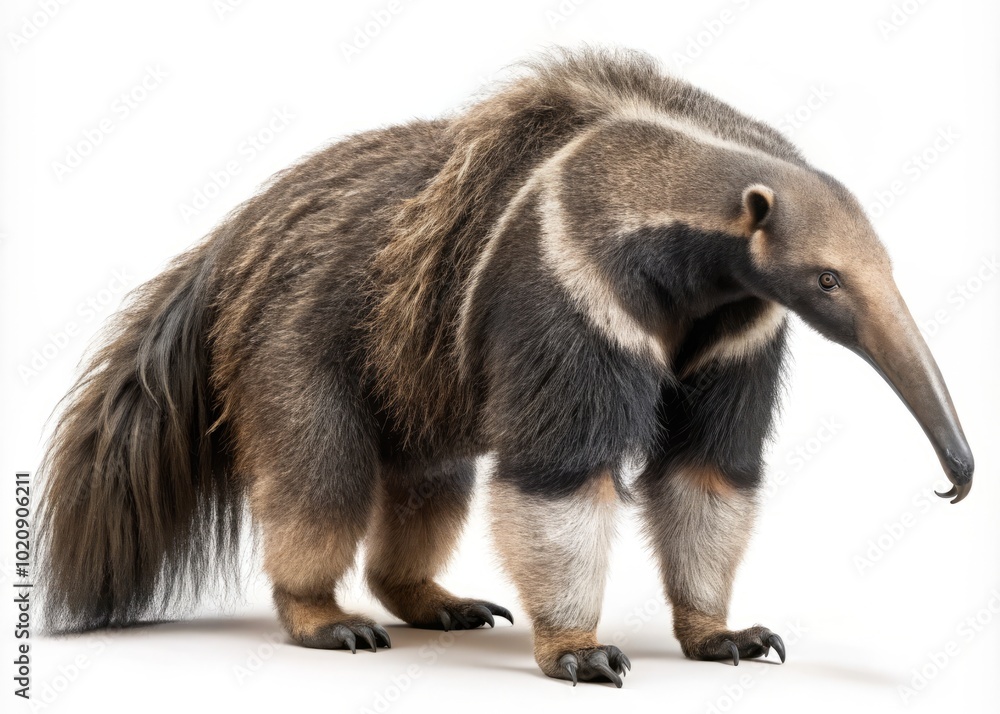 Fototapeta premium Experience mesmerizing night photography featuring a giant anteater set against a pure white backdrop, highlighting its distinctive silhouette, ideal