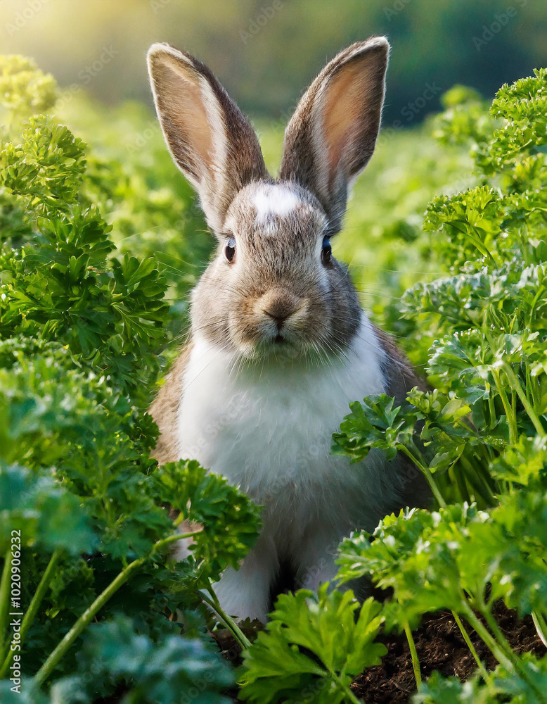 Sweet Bunny on a parsley field, wild rabbit paradise Sweet Bunny on a parsley field, wild rabbit paradise