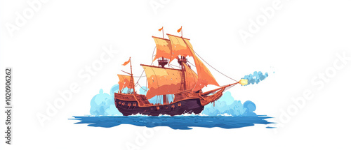 Chaotic Pirate Ship Illustration in Cartoon Style