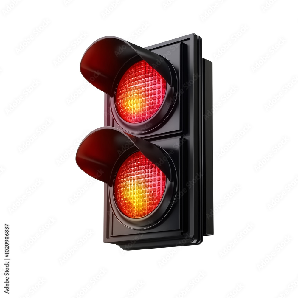 red traffic light signaling to stop, featuring two illuminated lenses ...