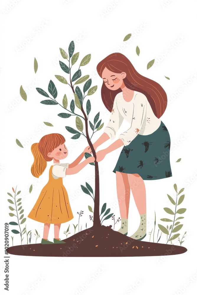 Bonding Moment: Mother and Daughter Planting Bonding Moment: Mother and Daughter Planting