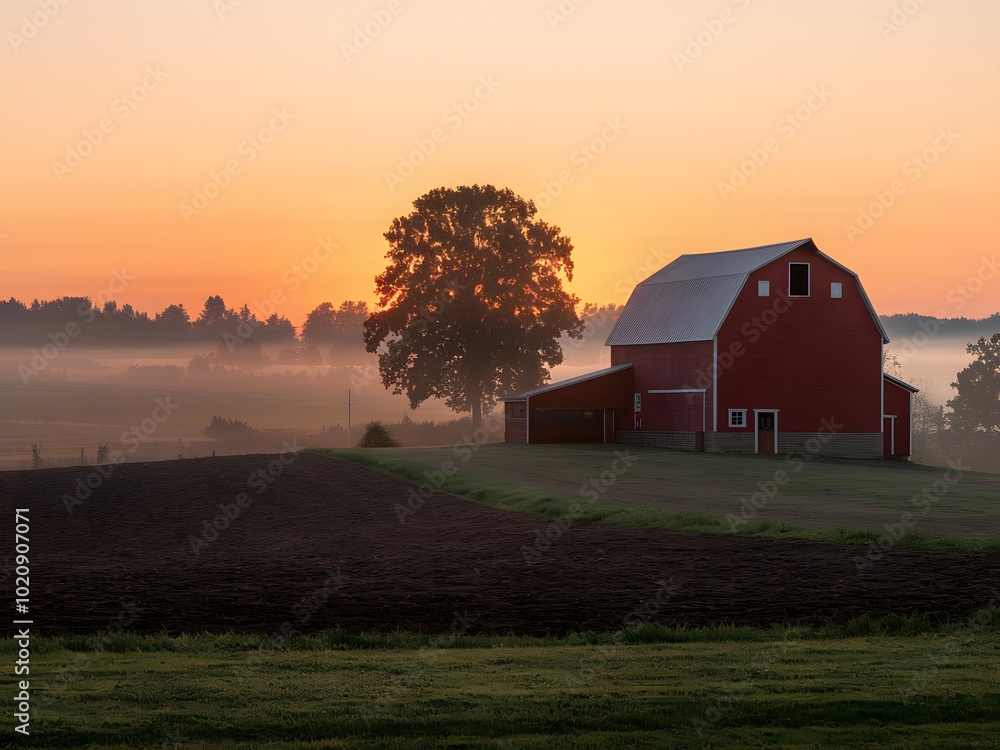 Serene Sunrise at the Red Barn Serene Sunrise at the Red Barn