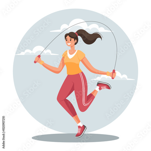 Young woman jumping rope. Sport and health concept. Lifestyle illustration.