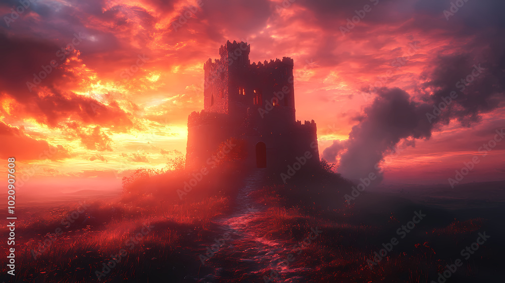 Obraz premium old castle with fantasy sunset