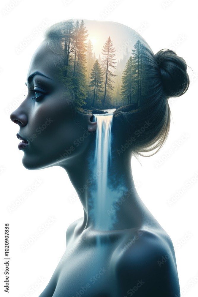 fantastic image of a girl and a waterfall