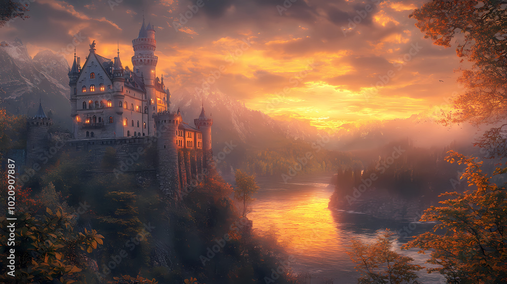 old castle with fantasy sunset old castle with fantasy sunset