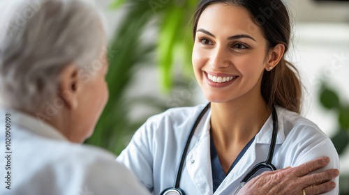 Compassionate Doctor Comforting Elderly Patient in Clinic