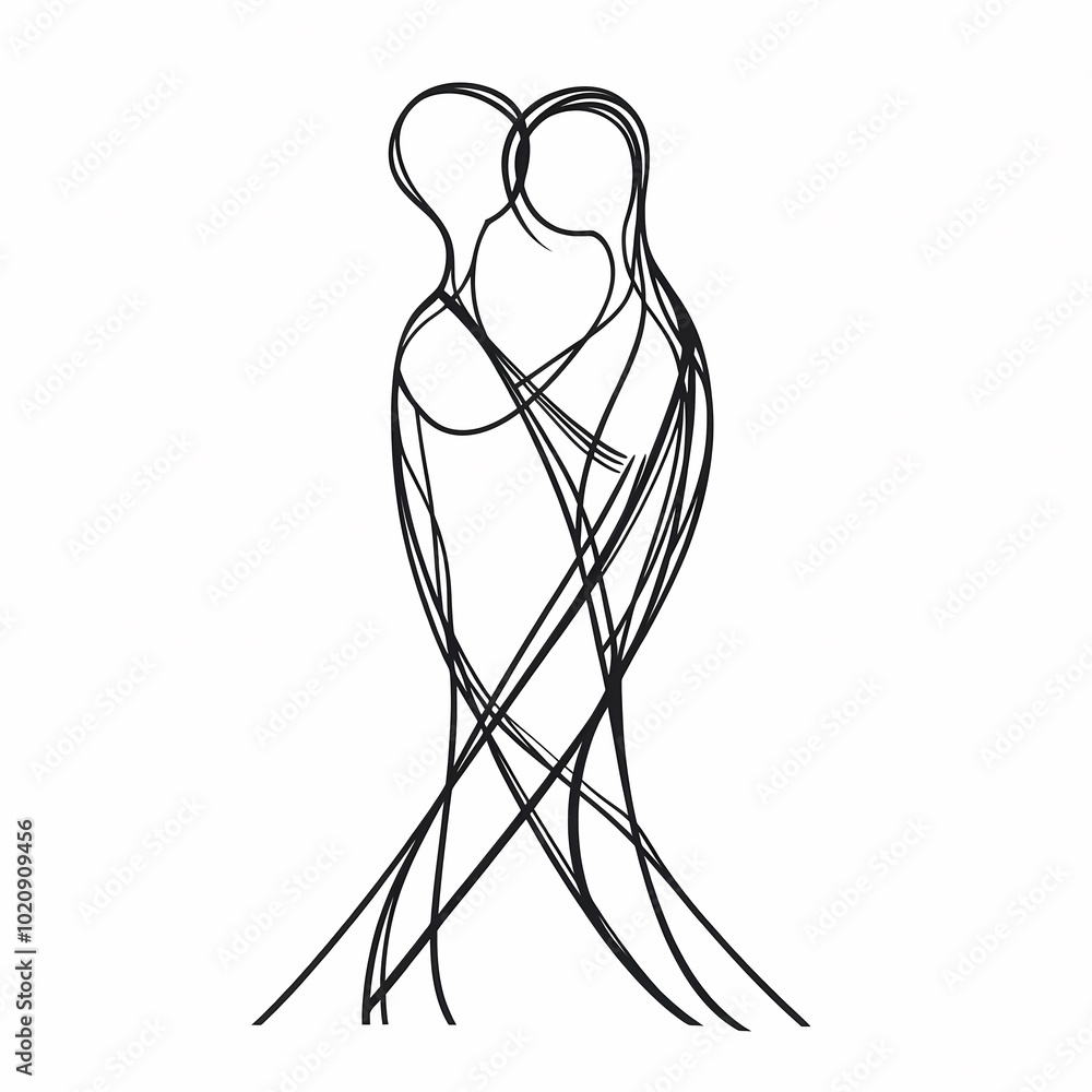 Abstract depiction of two figures embracing, symbolizing love and connection. Abstract depiction of two figures embracing, symbolizing love and connection.