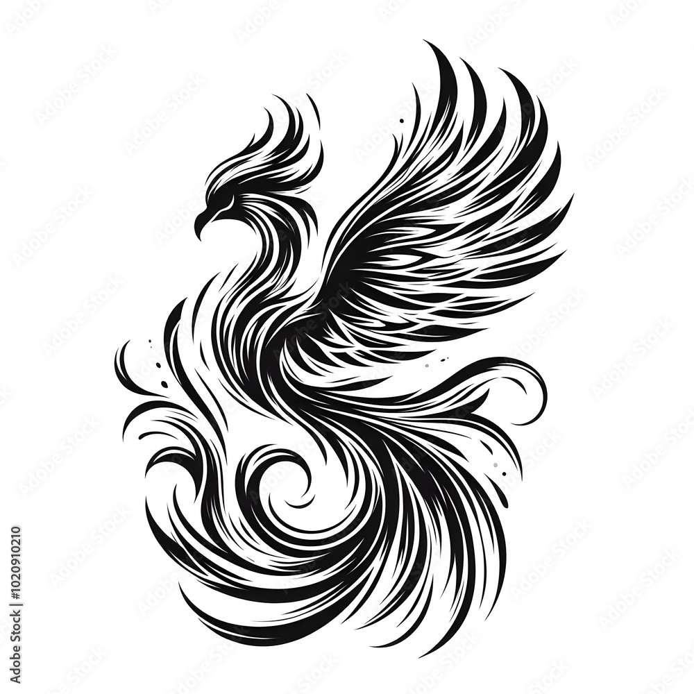 black and white sketch of a phoenix, bird tattoo black and white sketch of a phoenix, bird tattoo