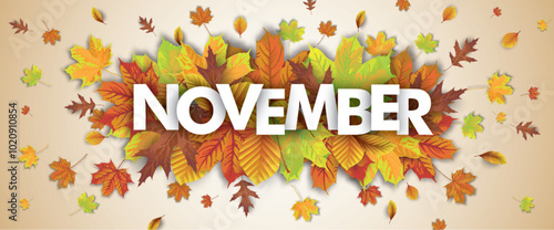 Herbst Banner mit Herbstlaub und dem Wort November