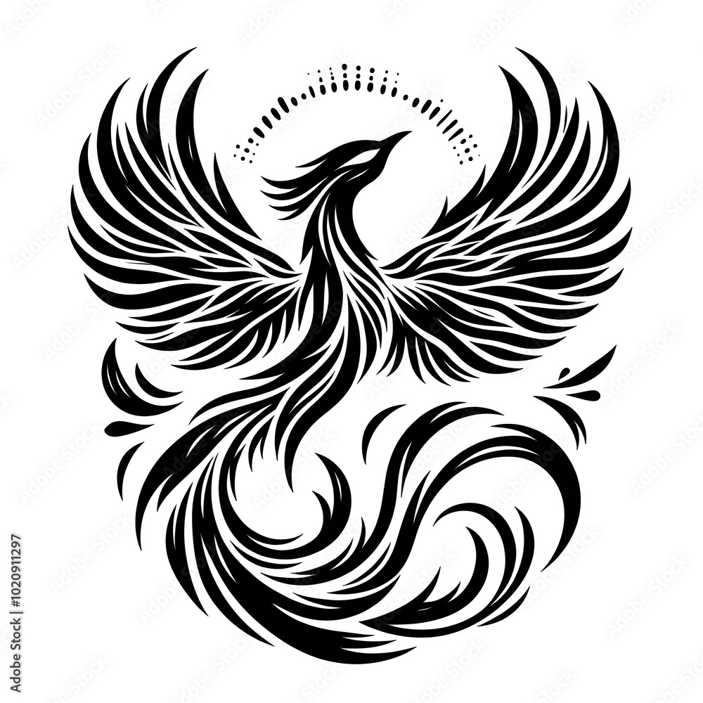 Obraz premium black and white sketch of a phoenix, bird tattoo