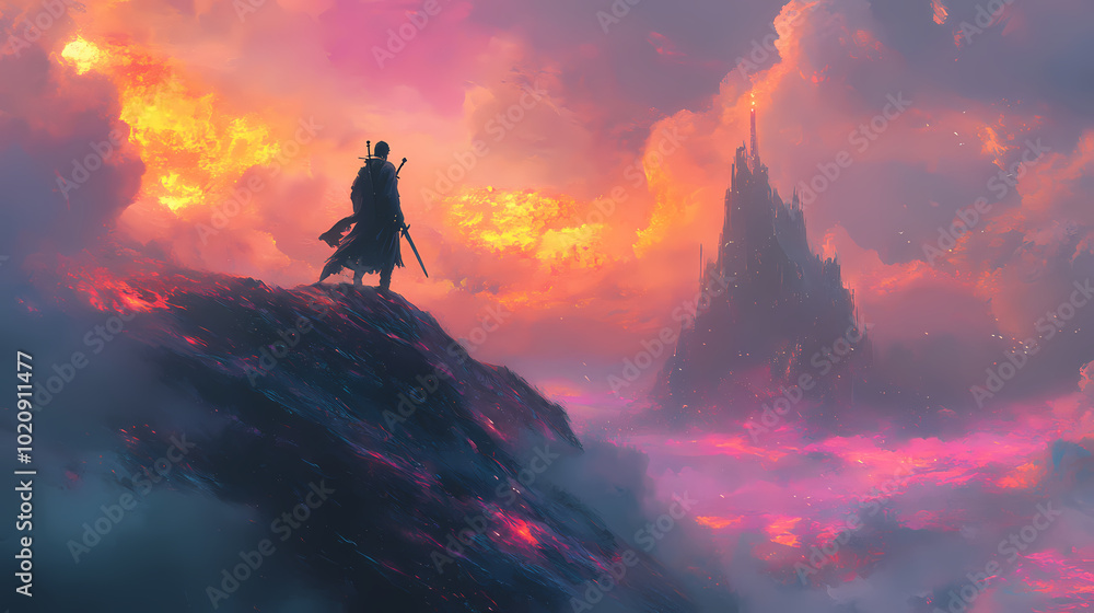 Obraz premium warrior or man standing on fantasy hill