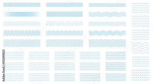 Waves line set. Wave ornament pattern. Set of wavy zigzag lines. Wave thin line background. Vector zigzag and wavy horizontal underline. Vector illustration
