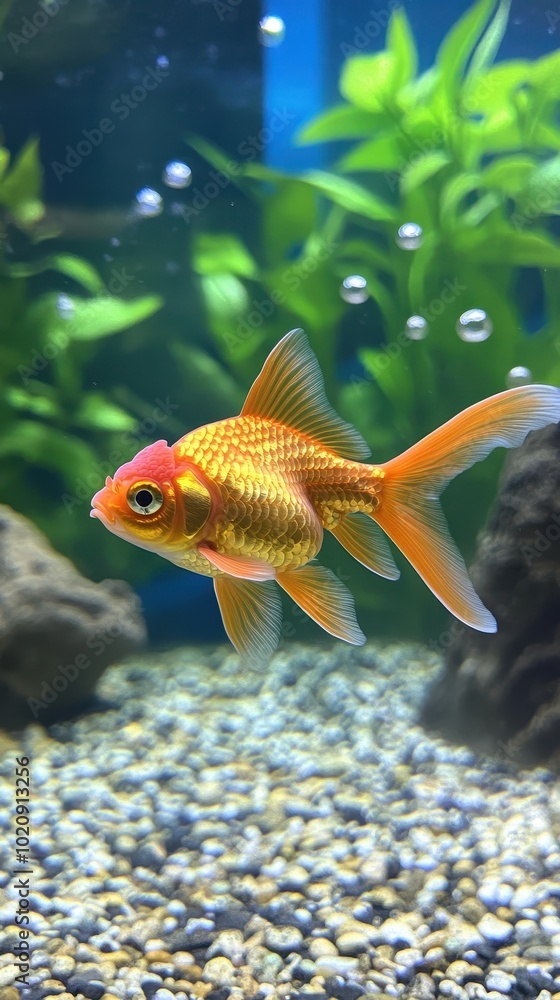 Fototapeta premium Vibrant Goldfish Swimming Gracefully in Aquarium