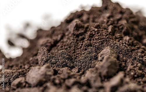 Rich brown soil with fine particles and larger clumps showcased in a close-up view illustrating earth's natural texture