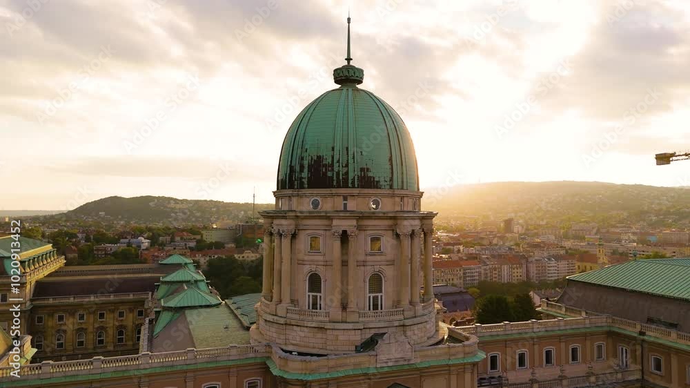 Aerial shot of the Buda castle in Budapest historical centre with ...