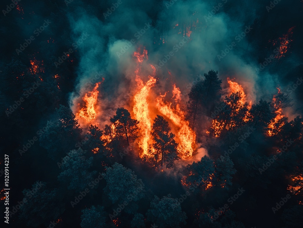 photo of a aerial drone view of a fire in forest photo of a aerial drone view of a fire in forest