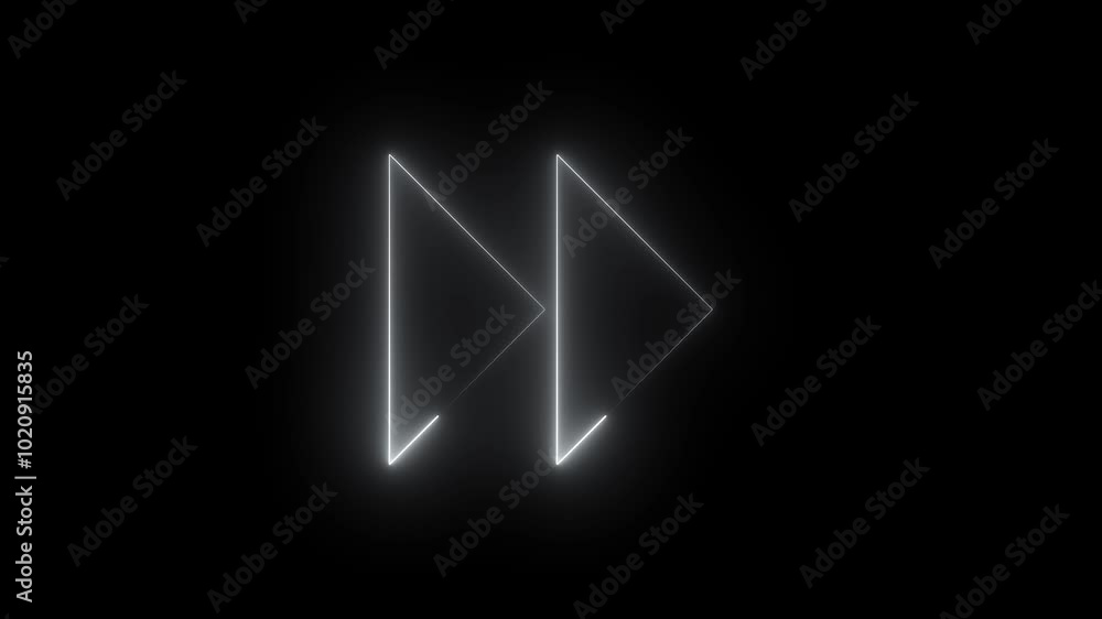 Player icon animation in back space by neon on Music timeline or video track player icon. Music arrow button symbol on black background Player icon animation in back space by neon on Music timeline or video track player icon. Music arrow button symbol on black background