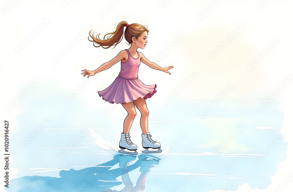 watercolor drawing of a girl figure skater skating on ice watercolor drawing of a girl figure skater skating on ice