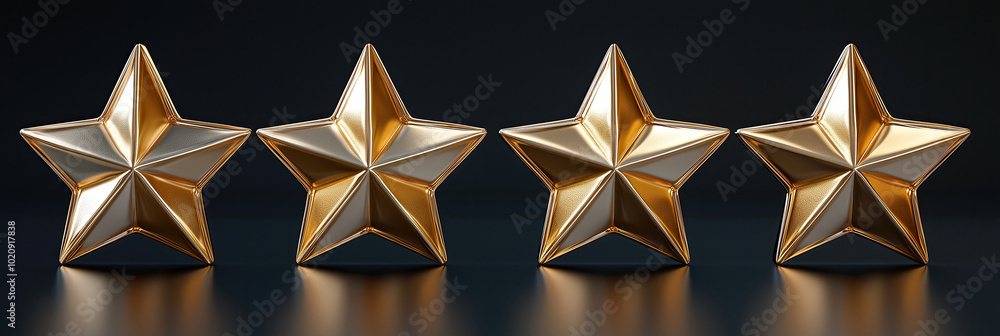 Four gold stars are arranged in a row on a black background Four gold stars are arranged in a row on a black background