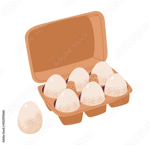 Tray of eggs isolated on white background. Chicken organic eggs. Flat vector illustration