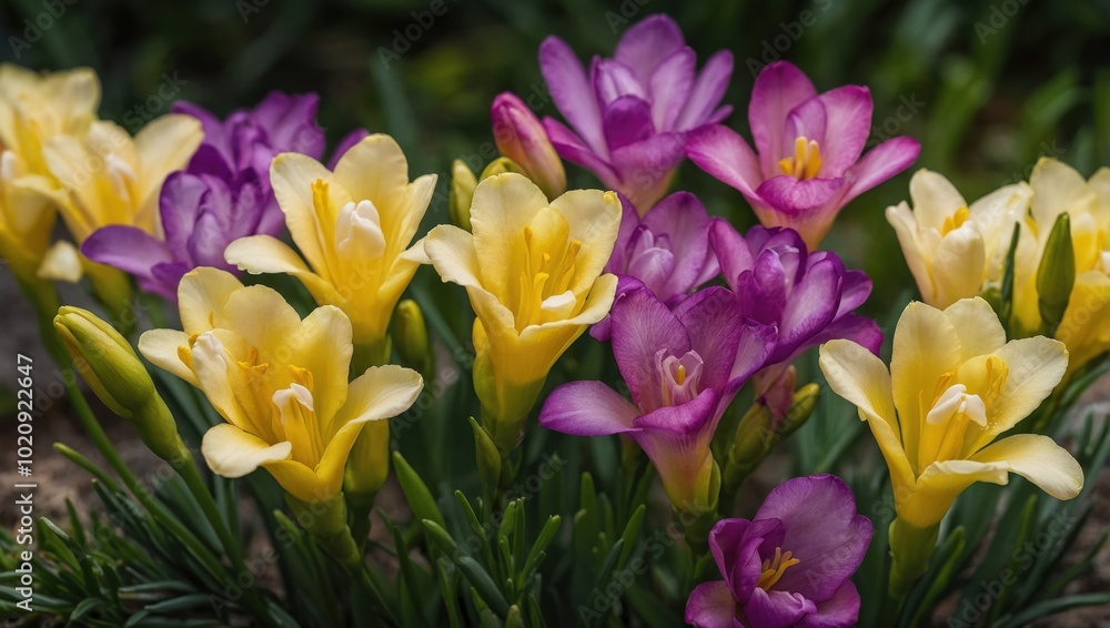 Obraz premium Crocuses colorful spring flowers close up