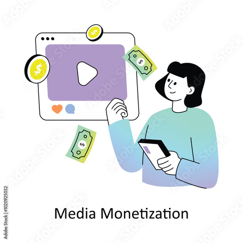 Media Monetization Gradient Flat Style Design Vector illustration. Stock illustration