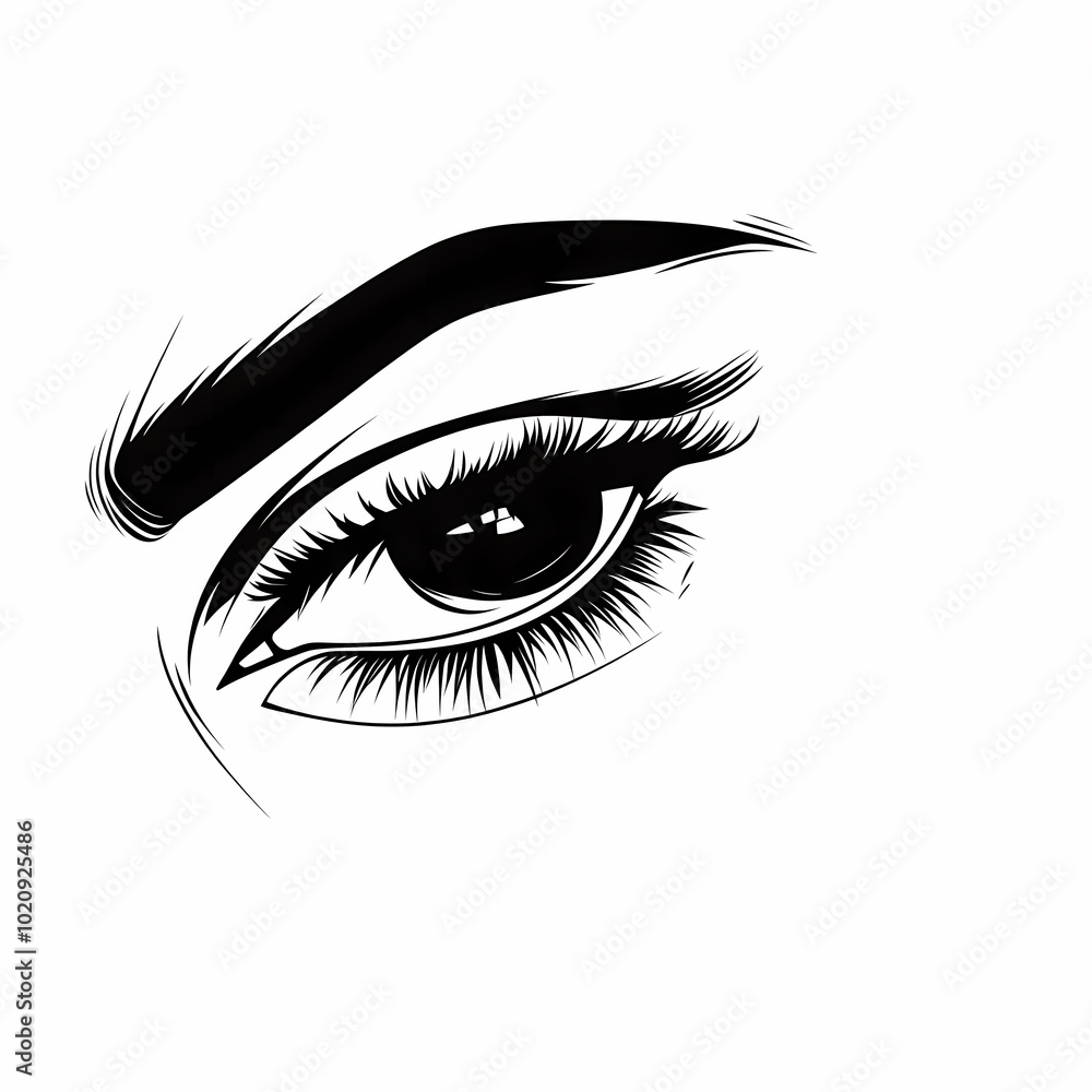 A stylized illustration of a woman's eye with detailed eyelashes and eyebrow. A stylized illustration of a woman's eye with detailed eyelashes and eyebrow.