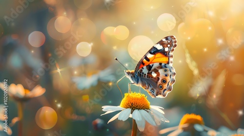 Colorful Butterfly on Flower in Soft Focus Background