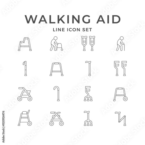 Set line icons of walking aid