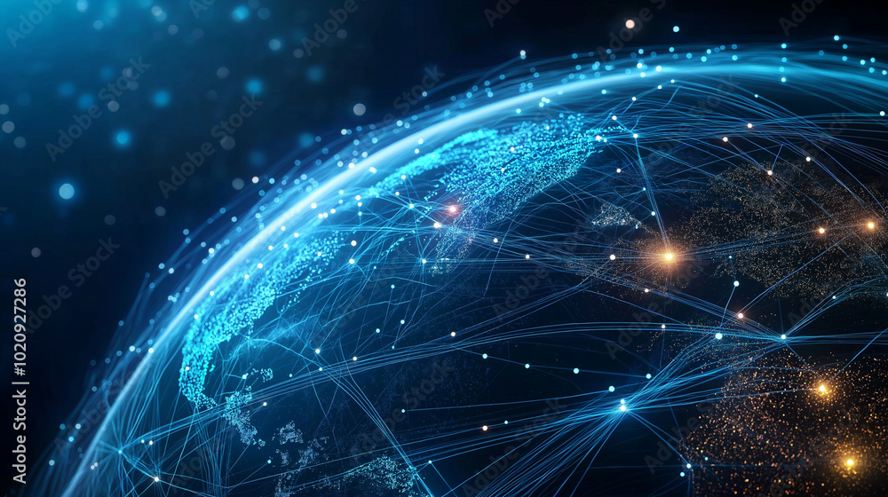 A globe with data lines circling around it, connecting to multiple clouds, representing global internet connectivity. A globe with data lines circling around it, connecting to multiple clouds, representing global internet connectivity.