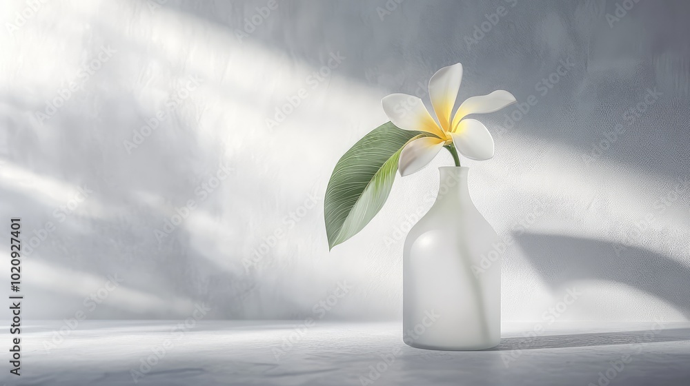A frosted glass bottle showcasing a single exotic flower, adding a touch of elegance to a modern interior A frosted glass bottle showcasing a single exotic flower, adding a touch of elegance to a modern interior