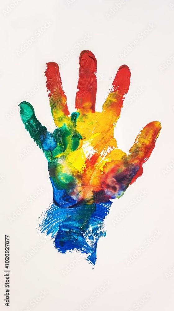handprint in multicolored paints. handprint in multicolored paints.
